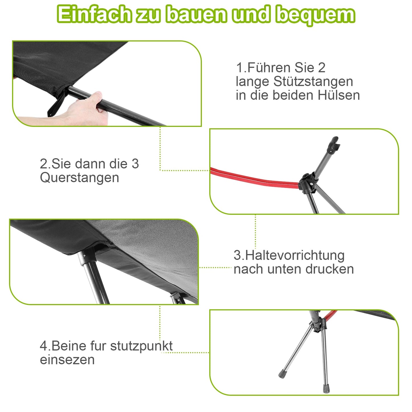 Feldbett Schwarz Klappbett Campingbett Höhenverstellbar | Brehn