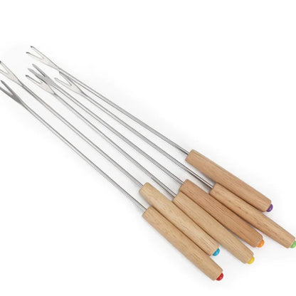 6 Stück Edelstahlgabeln mit Holzgriff für BBQ Lagerfeuer Grill | Brehn