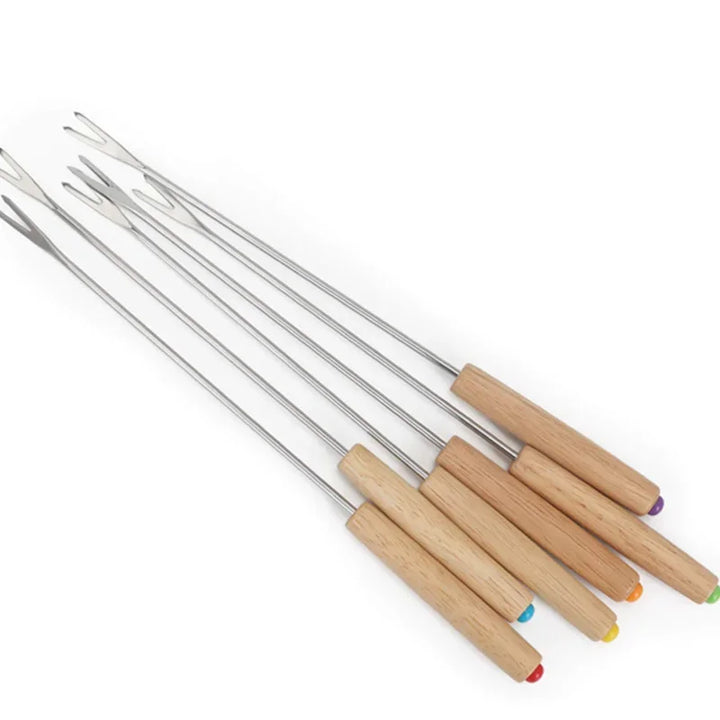 6 Stück Edelstahlgabeln mit Holzgriff für BBQ Lagerfeuer Grill | Brehn