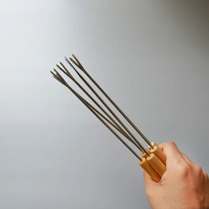 6 Stück Edelstahlgabeln mit Holzgriff für BBQ Lagerfeuer Grill | Brehn