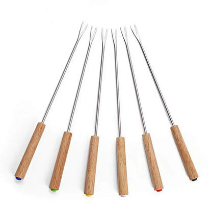 6 Stück Edelstahlgabeln mit Holzgriff für BBQ Lagerfeuer Grill | Brehn
