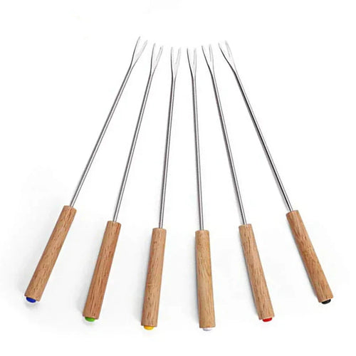 6 Stück Edelstahlgabeln mit Holzgriff für BBQ Lagerfeuer Grill | Brehn
