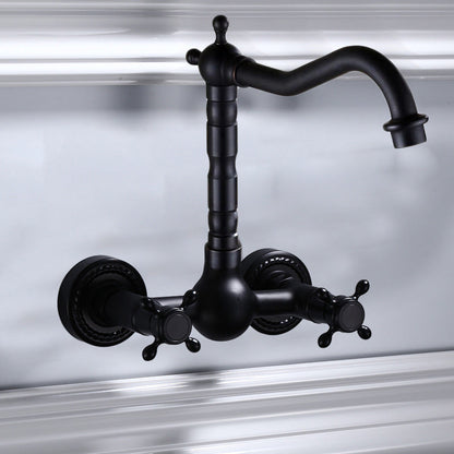Schwarze Wandmontierte Badezimmerarmatur Amerikanischer Klassischer Weitreichender Wasserhahn