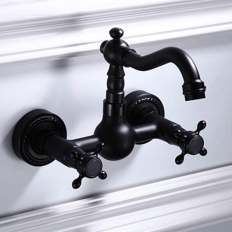 Schwarze Wandmontierte Badezimmerarmatur Amerikanischer Klassischer Weitreichender Wasserhahn