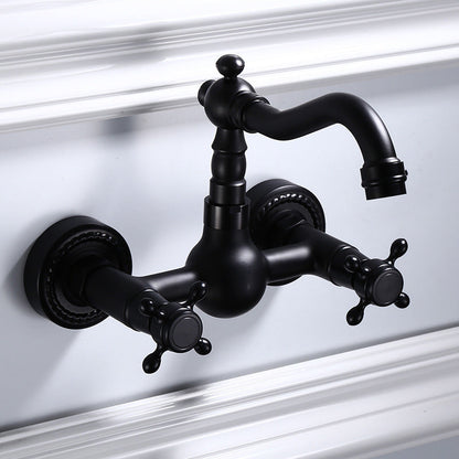Schwarze Wandmontierte Badezimmerarmatur Amerikanischer Klassischer Weitreichender Wasserhahn