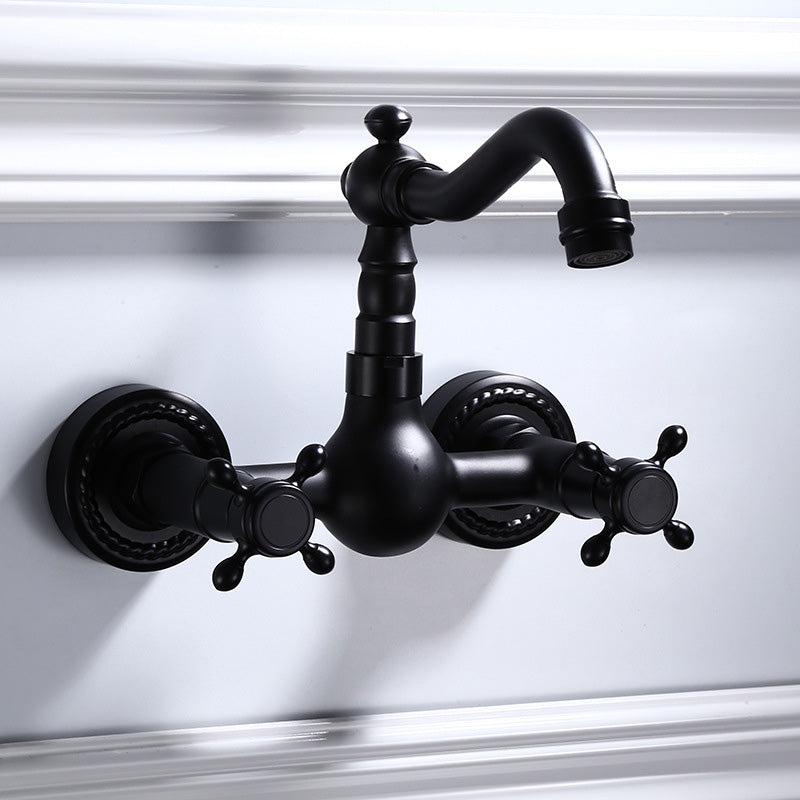 Schwarze Wandmontierte Badezimmerarmatur Amerikanischer Klassischer Weitreichender Wasserhahn