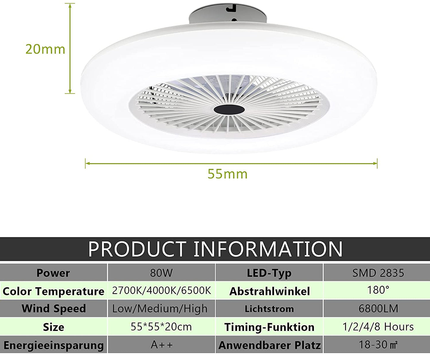 Deckenventilator mit Beleuchtung 80W mit Fernbedienung | Brehn