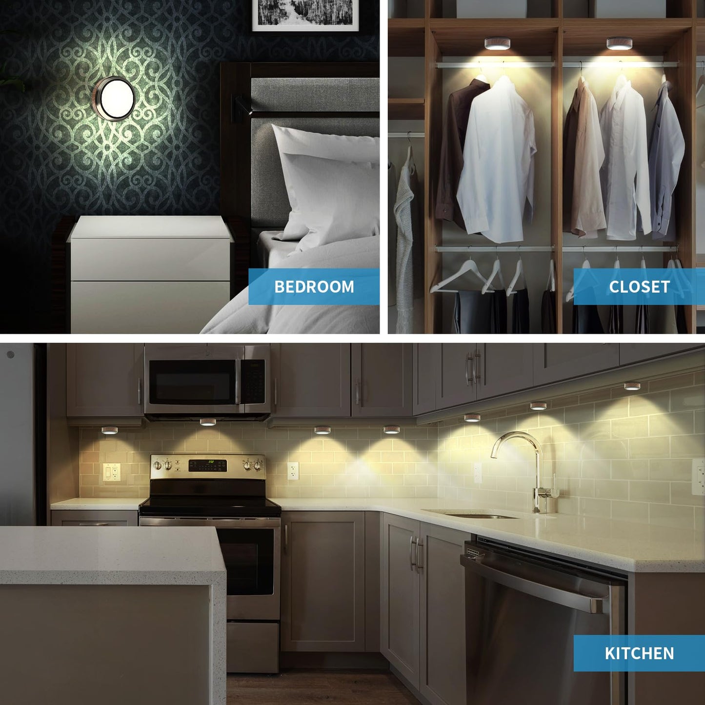 Brehn | Leastyle Fernbedienung Led Puck Licht, dimmbar batteriebetrieben Unterbauleuchte - 6er Pack Naturweiß