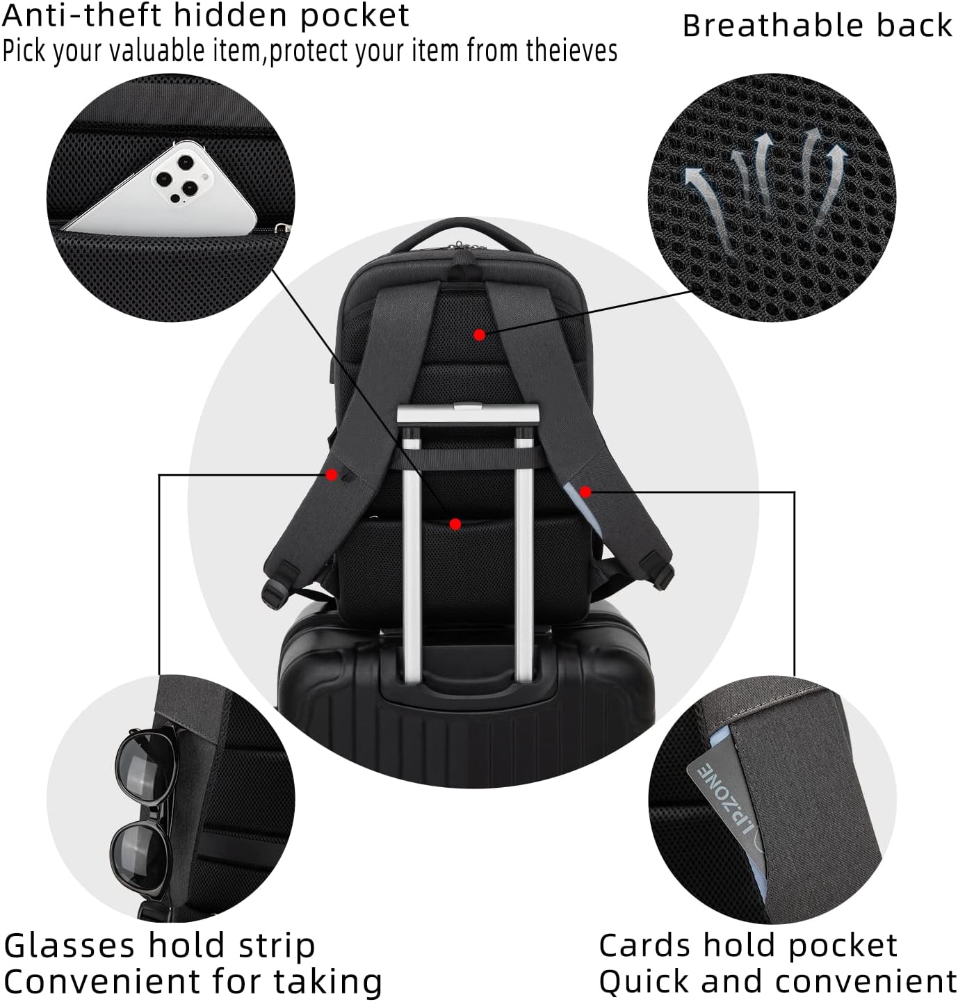 Wasserabweisender Reise-Laptop-Rucksack mit USB-Anschluss & organisierter Aufbewahrung | Brehn