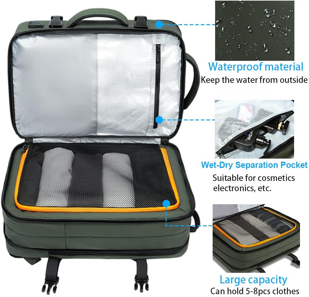 Erweiterbarer 26–45L wasserdichter Reisen-Rucksack mit Laptop-Fach & Duffle-Trage | Brehn
