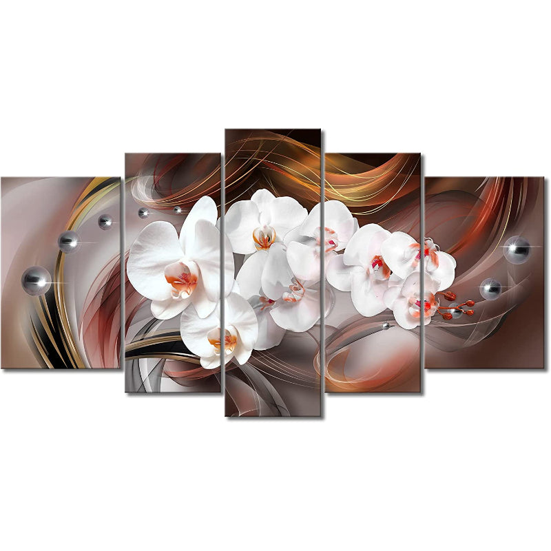 Set mit 5 weißen Orchideen-Leinwandbildern