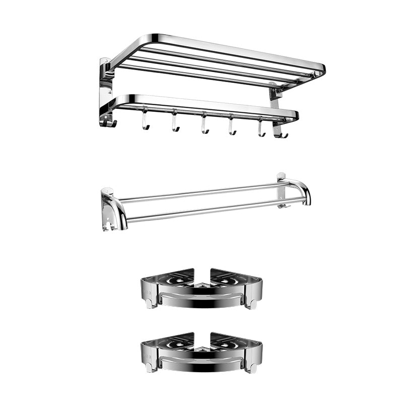 Zeitgenössisches Badezimmer-Accessoire-Set aus verchromtem Edelstahl mit Bademantelhaken/Handtuchstange