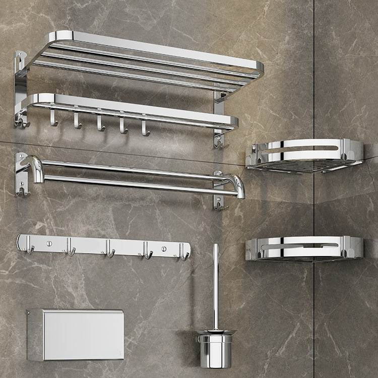 Zeitgenössisches Badezimmer-Accessoire-Set aus verchromtem Edelstahl mit Bademantelhaken/Handtuchstange
