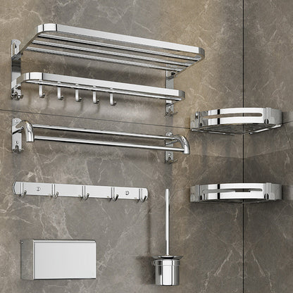 Zeitgenössisches Badezimmer-Accessoire-Set aus verchromtem Edelstahl mit Bademantelhaken/Handtuchstange