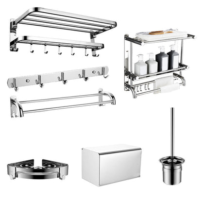 Zeitgenössisches Badezimmer-Accessoire-Set aus verchromtem Edelstahl mit Bademantelhaken/Handtuchstange