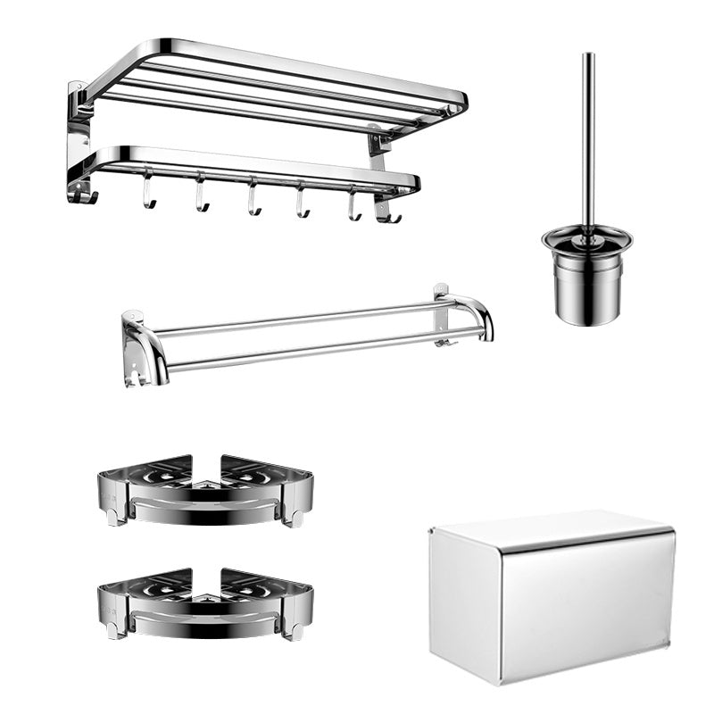 Zeitgenössisches Badezimmer-Accessoire-Set aus verchromtem Edelstahl mit Bademantelhaken/Handtuchstange