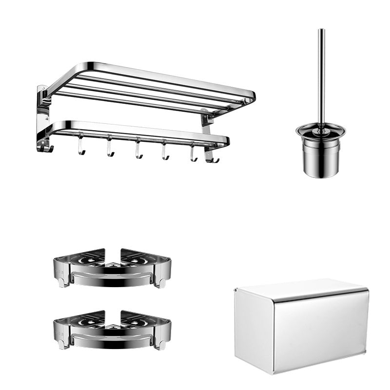 Zeitgenössisches Badezimmer-Accessoire-Set aus verchromtem Edelstahl mit Bademantelhaken/Handtuchstange