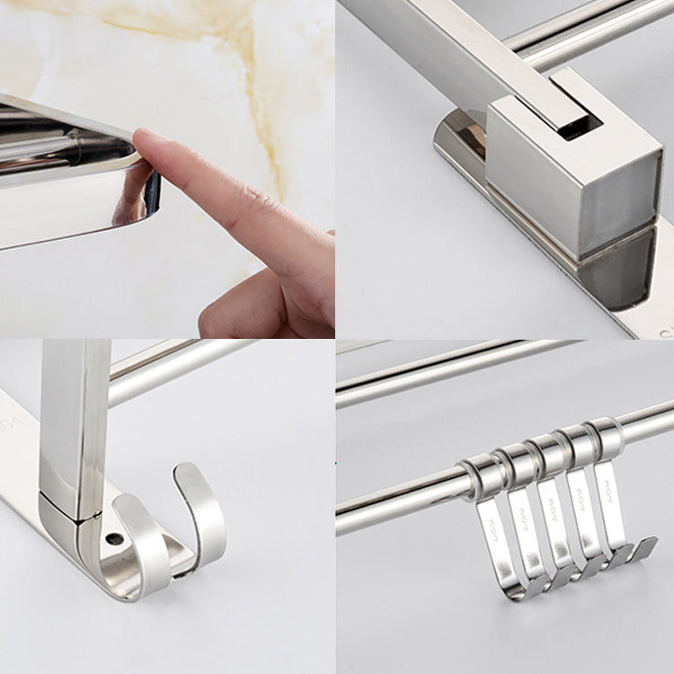 Zeitgenössisches Badezimmer-Accessoire-Set aus verchromtem Edelstahl mit Bademantelhaken/Handtuchstange