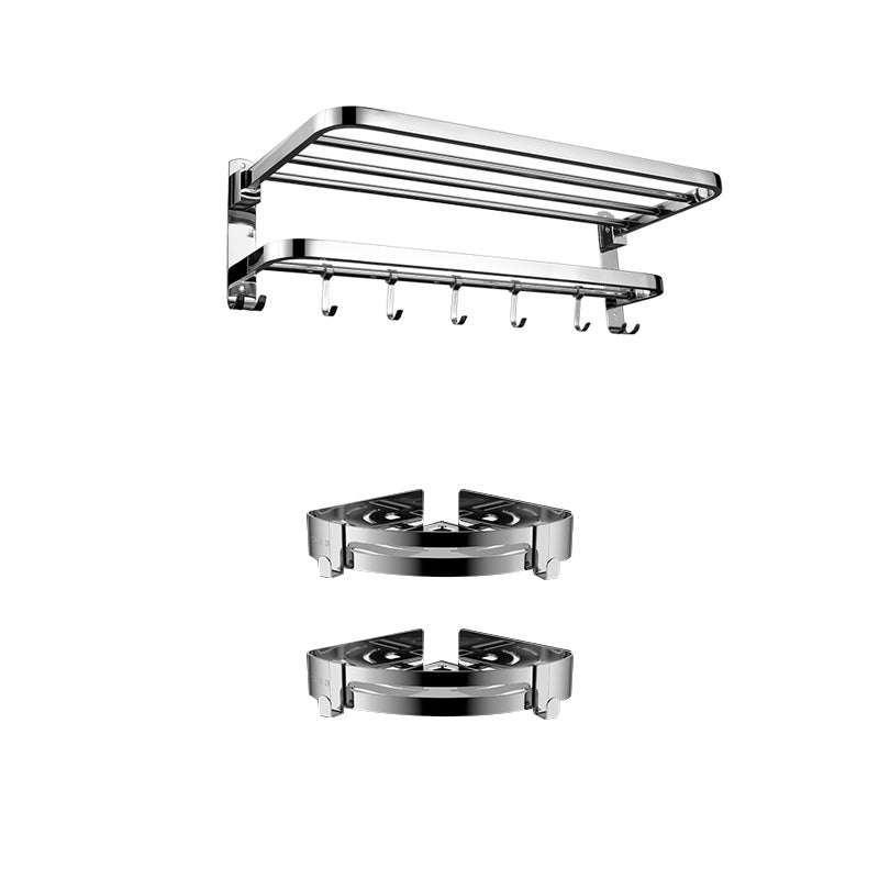 Zeitgenössisches Badezimmer-Accessoire-Set aus verchromtem Edelstahl mit Bademantelhaken/Handtuchstange