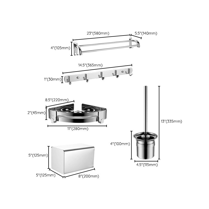 Zeitgenössisches Badezimmer-Accessoire-Set aus verchromtem Edelstahl mit Bademantelhaken/Handtuchstange