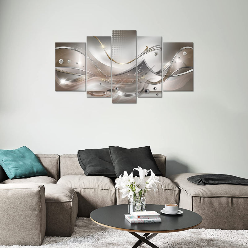 Set aus 5 wellenförmigen Leinwandbildern