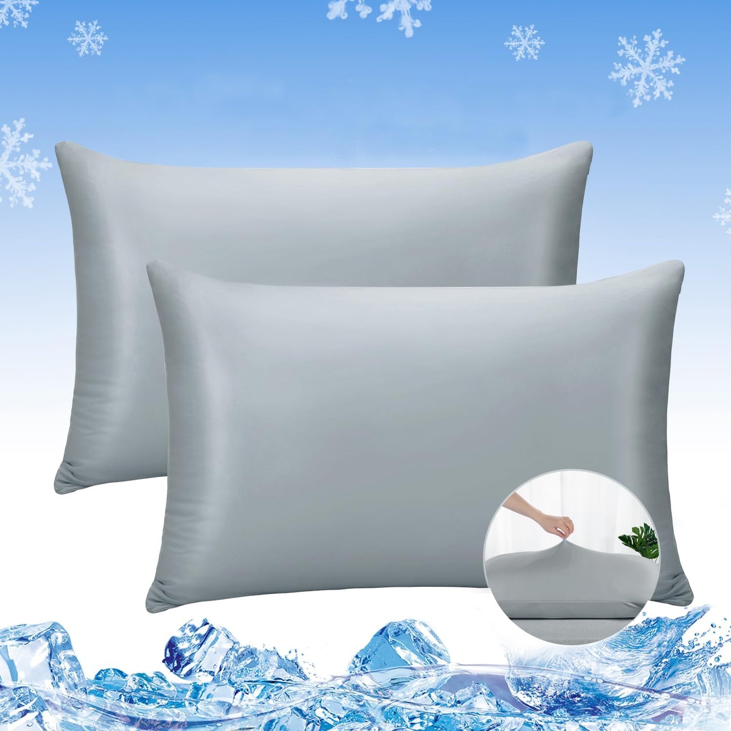 2er-Pack Premium Seiden Super Cooling Dunkelgraue Kissenbezüge – Extreme Q-Max 0.5 | Brehn