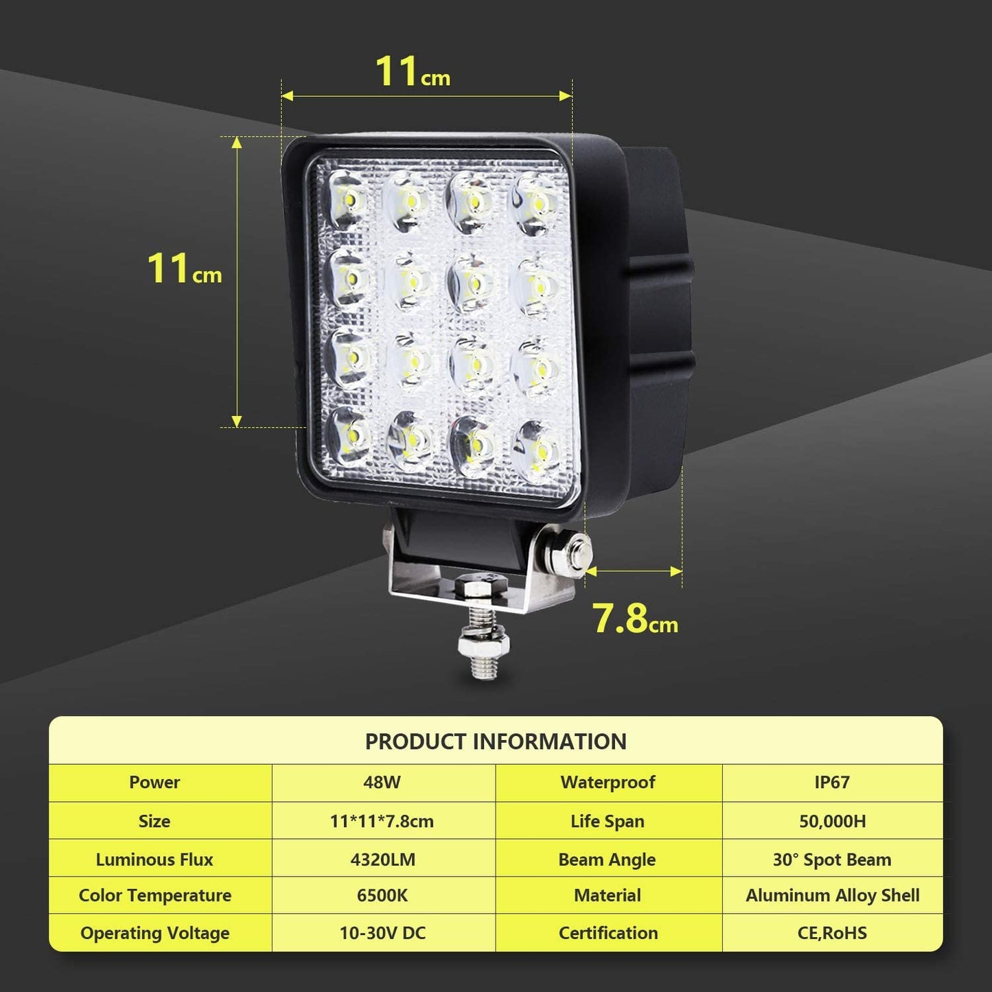 LED Arbeitsscheinwerfer 48W IP67 Rückfahrscheinwerfer 2X-10X | Brehn
