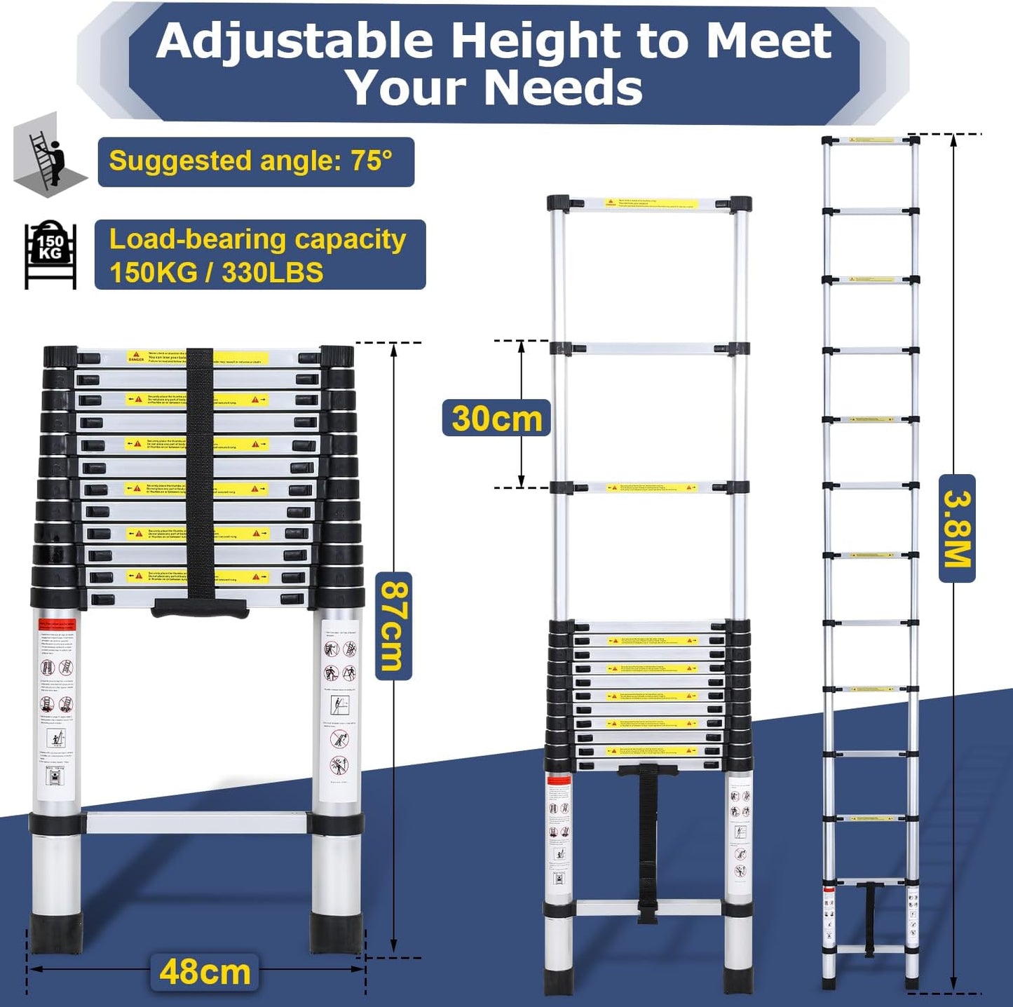 Teleskopleiter Aluminium Belastbarkeit bis zu 150kg 2.6m-5m | Brehn