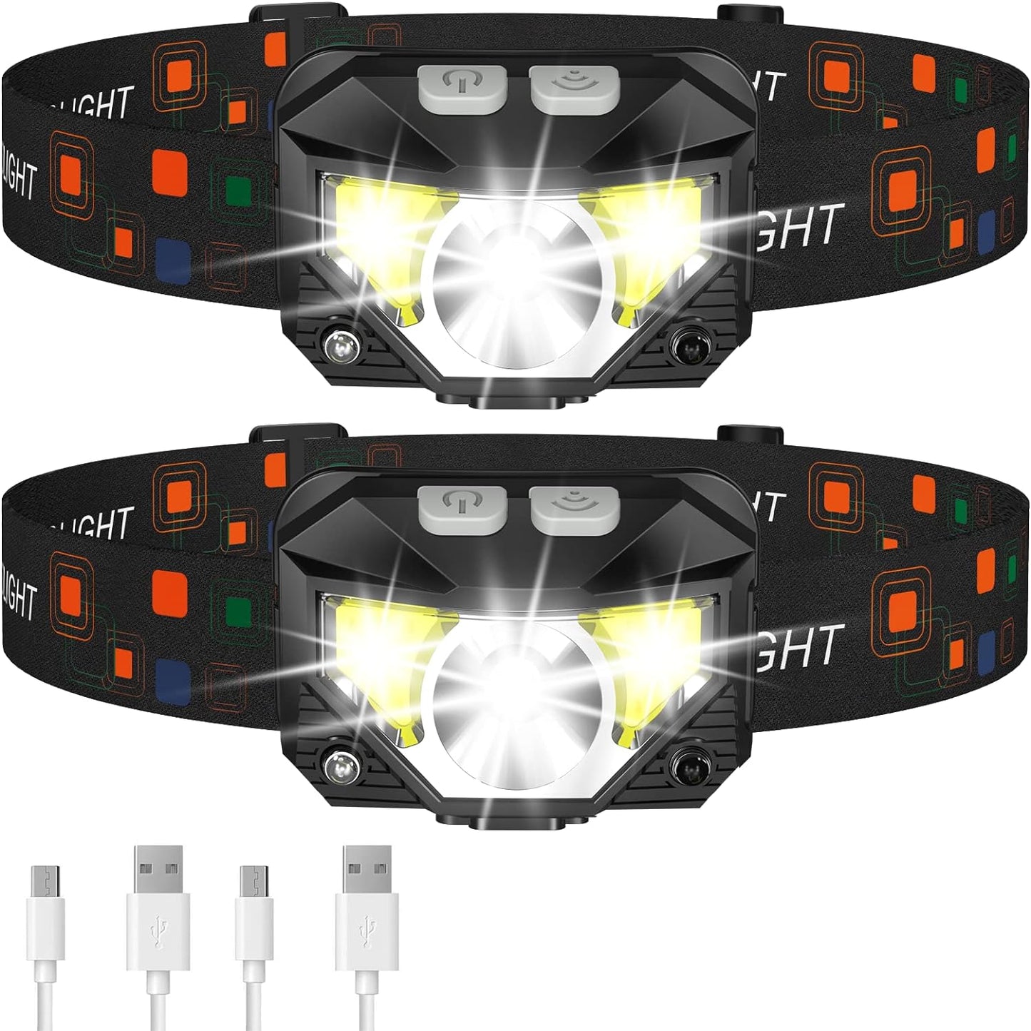 2-Pack Ultra-Hell Led Wiederaufladbare Stirnlampe Taschenlampe Wasserdicht Und Bewegungssensor