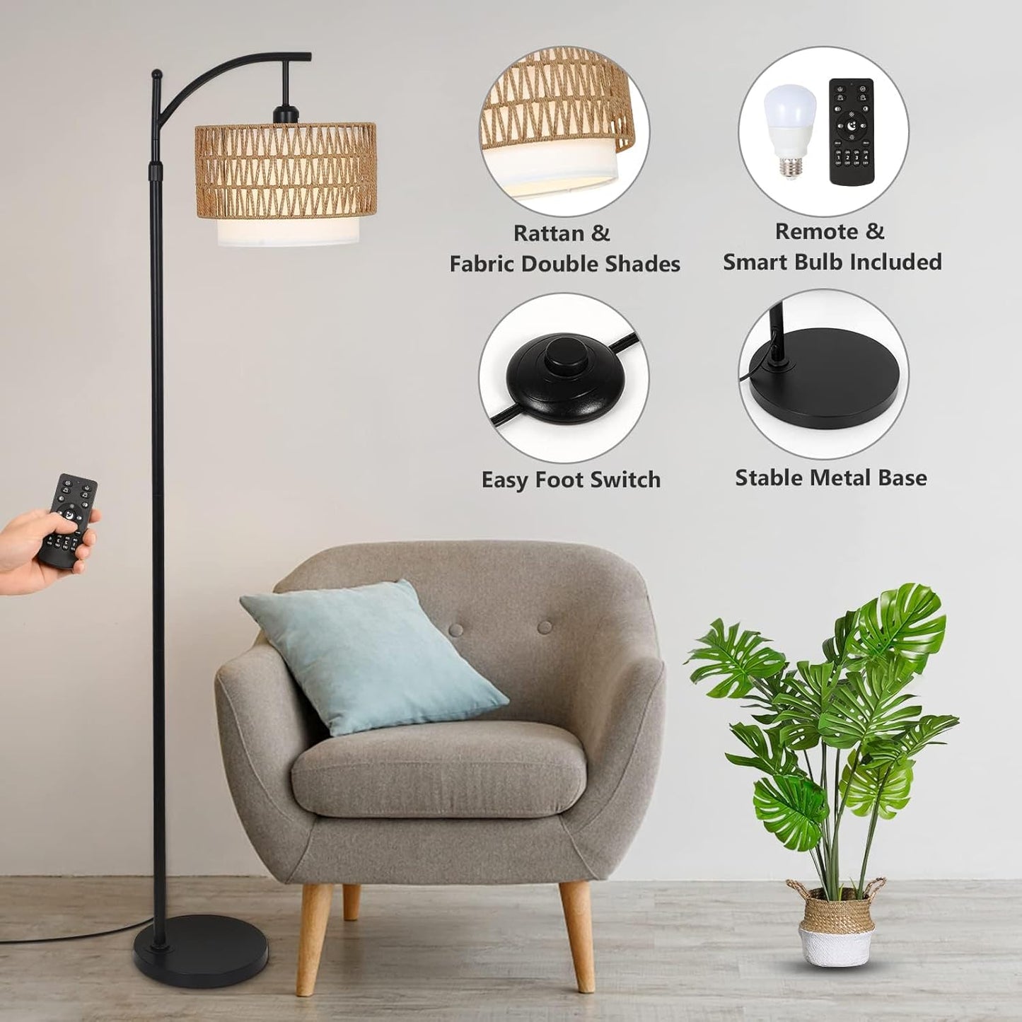 Brehn | Arc Stehlampe mit Fernbedienung & Duale Schirme – Norvella