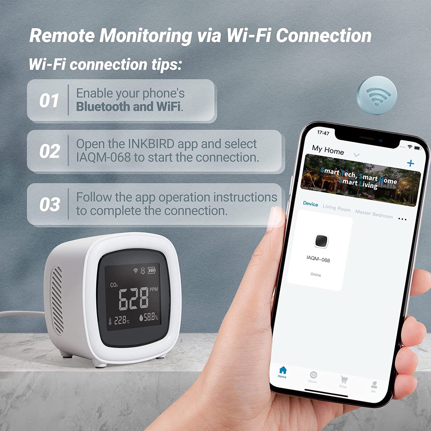 INKBIRD WiFi 3-in-1 Innen CO2-Detektor IAQM-068W | Brehn