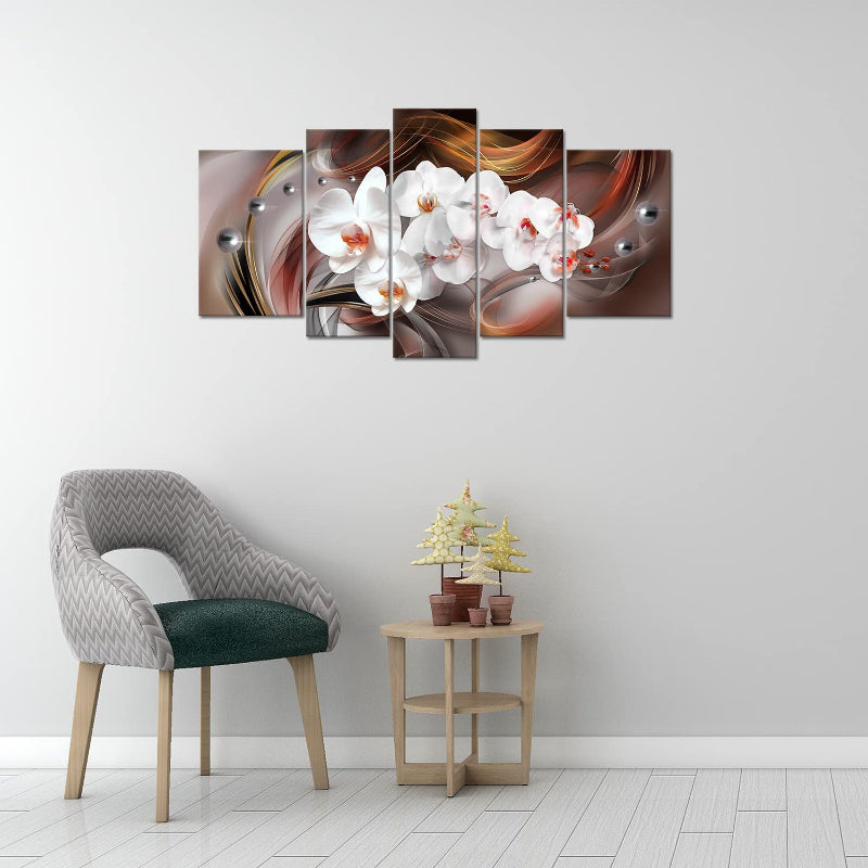 Set mit 5 weißen Orchideen-Leinwandbildern