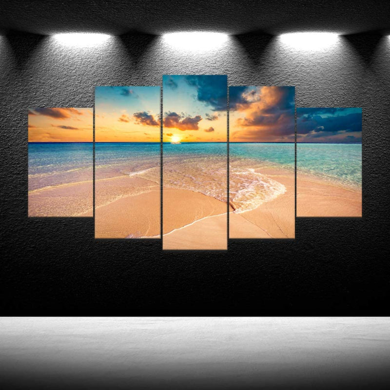 Set aus 5 Wandbildern mit Strand-Sonnenuntergangsmotiven