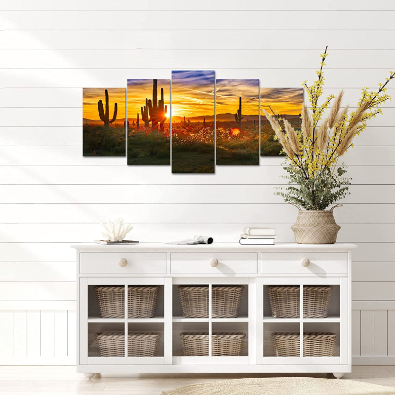Set aus 5 Wandbildern mit Wüsten-Sonnenuntergangsmotiven