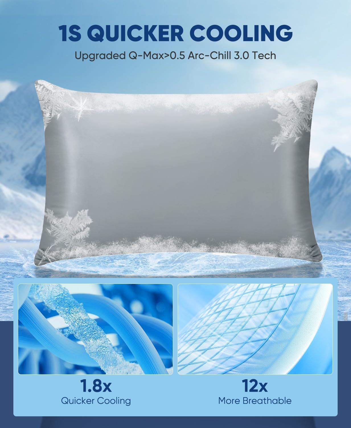 2er-Pack Premium Seiden Super Cooling Dunkelgraue Kissenbezüge – Extreme Q-Max 0.5 | Brehn