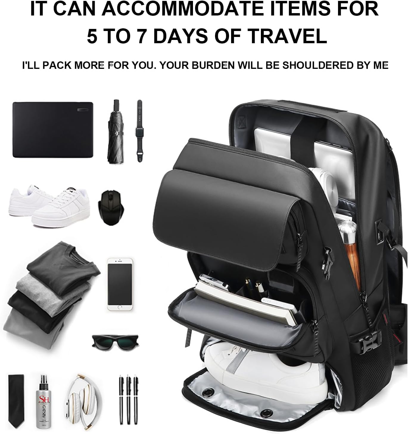 50L wasserdichte Reise-Rucksack mit Schuhfach & USB-Anschluss | Brehn