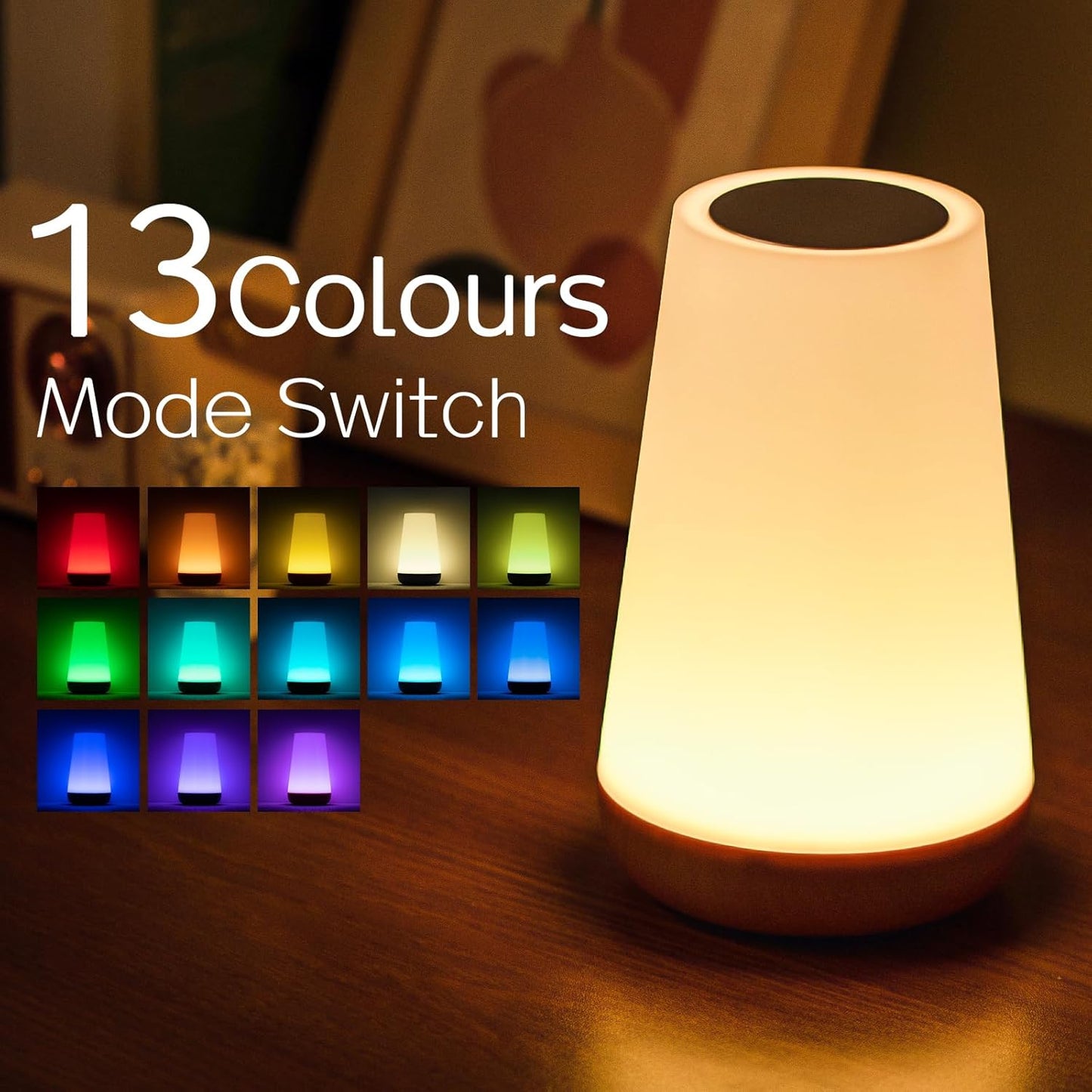 Brehn | Nachttischlampe, LED Touch Tischlampe, 13 RGB Farben wechselnd