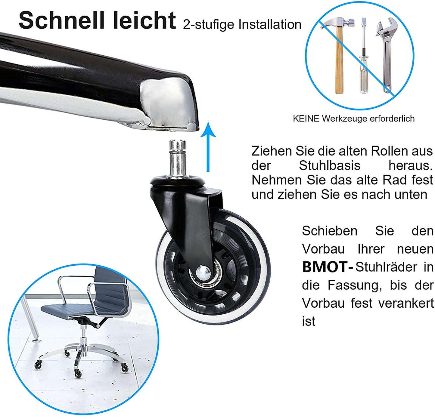 5X Set Hartbodenrollen Bürostuhlrollen | Brehn