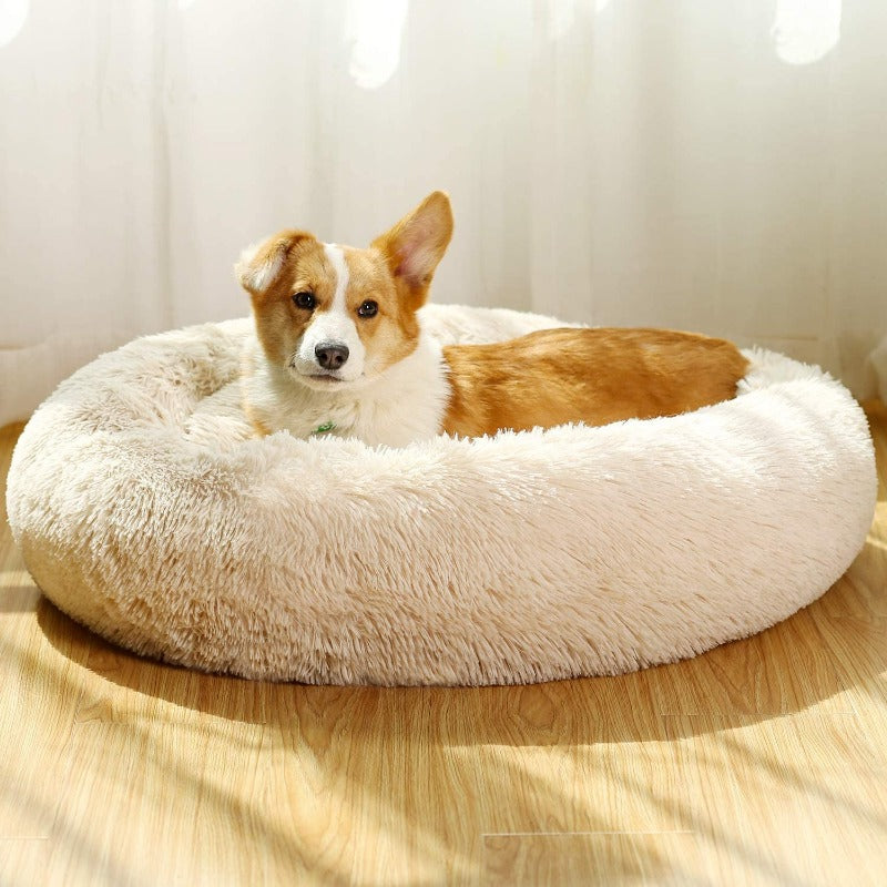 Brehn | Runder Plüsch Beruhigender Donut Hundebett für kleine bis große Hunde
