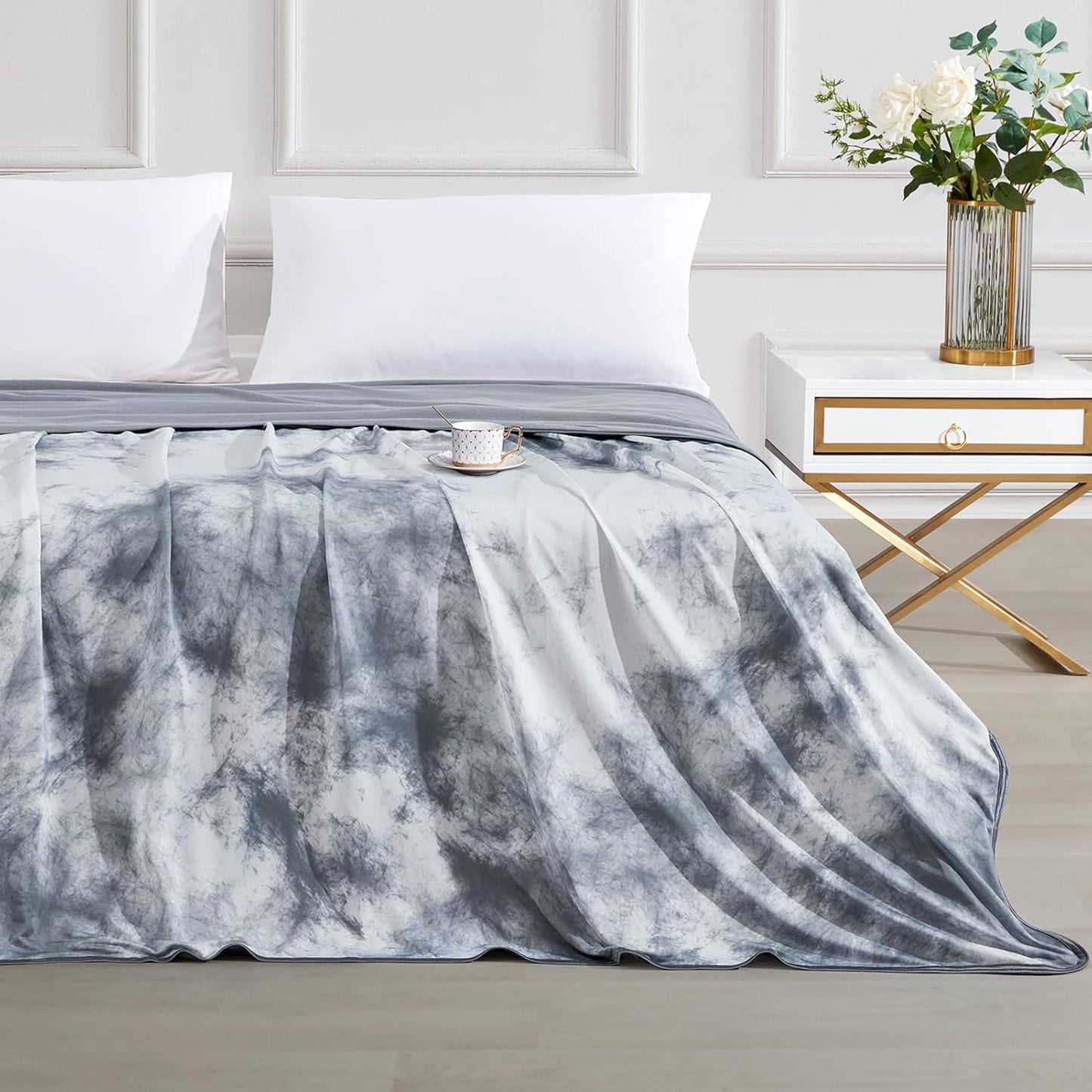 Tie-Dye Kühle Decke – Q-Max > 0.5, Beidseitig & Stilvoll Farbe Grau | Brehn