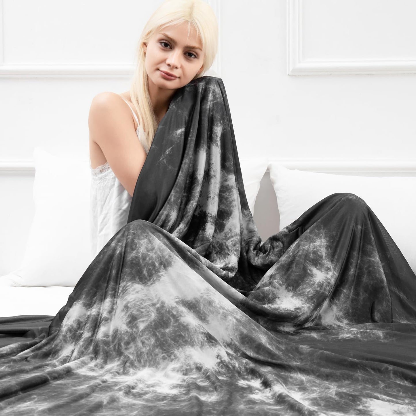 Tie-Dye-Kühldecke – Q-Max 0.5+ Doppel-Layer Doppelseitige Kühlberührung Decke für angenehme Sommernächte - Grau | Brehn