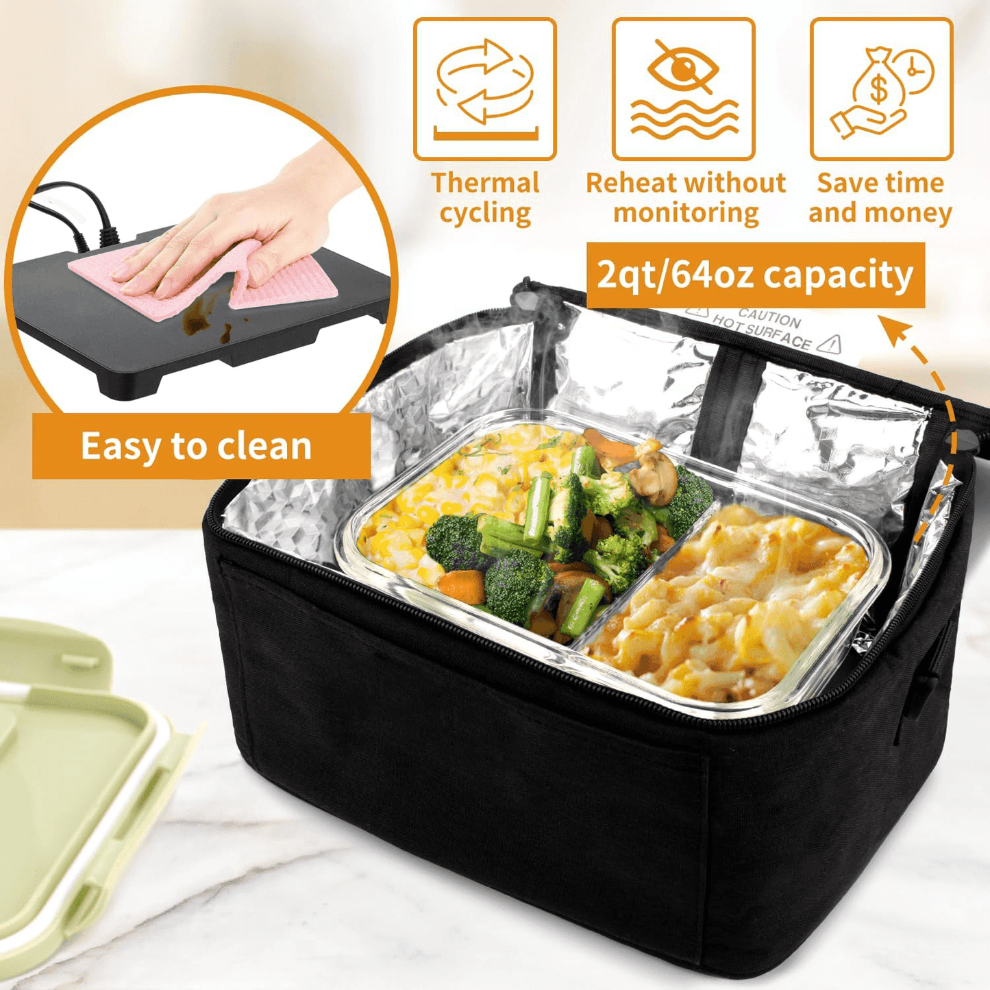 HeatGo Pro – Elektrischer tragbarer Lebensmittelwärmer Lunchbox mit 3-in-1 Anschluss | Brehn