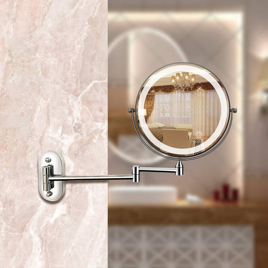 Brehn | LED Vergrößerungsspiegel | Wiederaufladbar | Kosmetik & Badezimmer | Chromsilber
