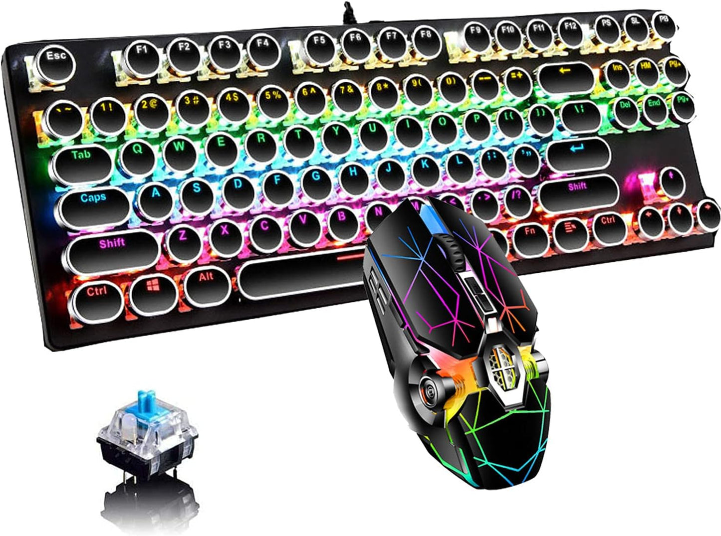 Mechanische Gaming-Tastatur mit 87 Tasten, RGB-Hintergrundbeleuchtung und blauen Schaltern