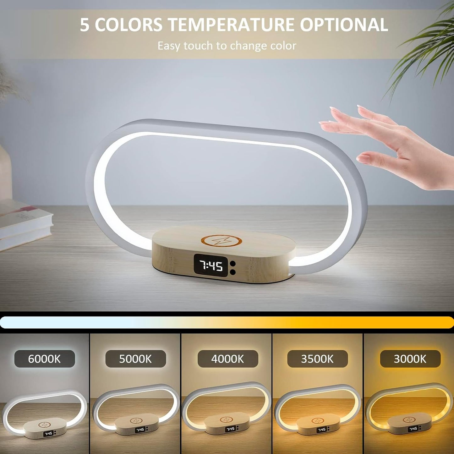 Brehn | Drahtlose Lade-Nachttischlampe mit Uhr – Lumora