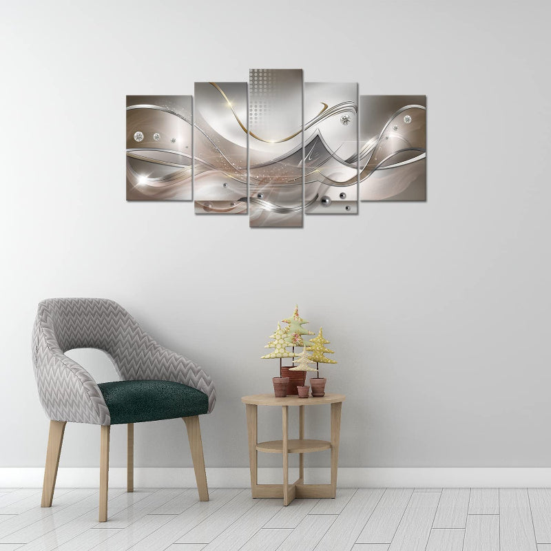 Set aus 5 wellenförmigen Leinwandbildern