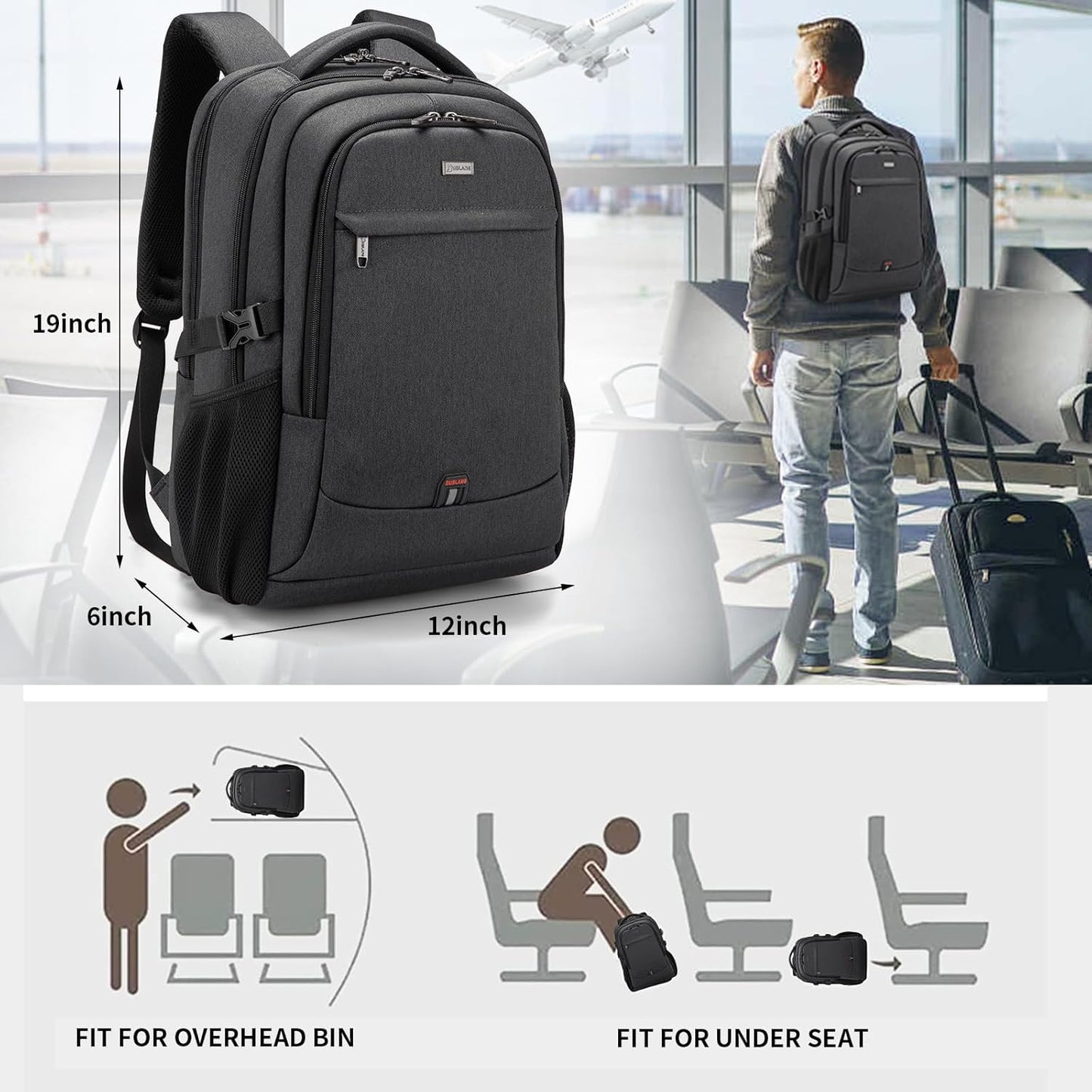 Wasserabweisender Reise-Laptop-Rucksack mit USB-Anschluss & organisierter Aufbewahrung | Brehn