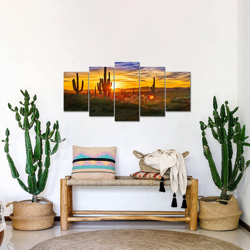 Set aus 5 Wandbildern mit Wüsten-Sonnenuntergangsmotiven