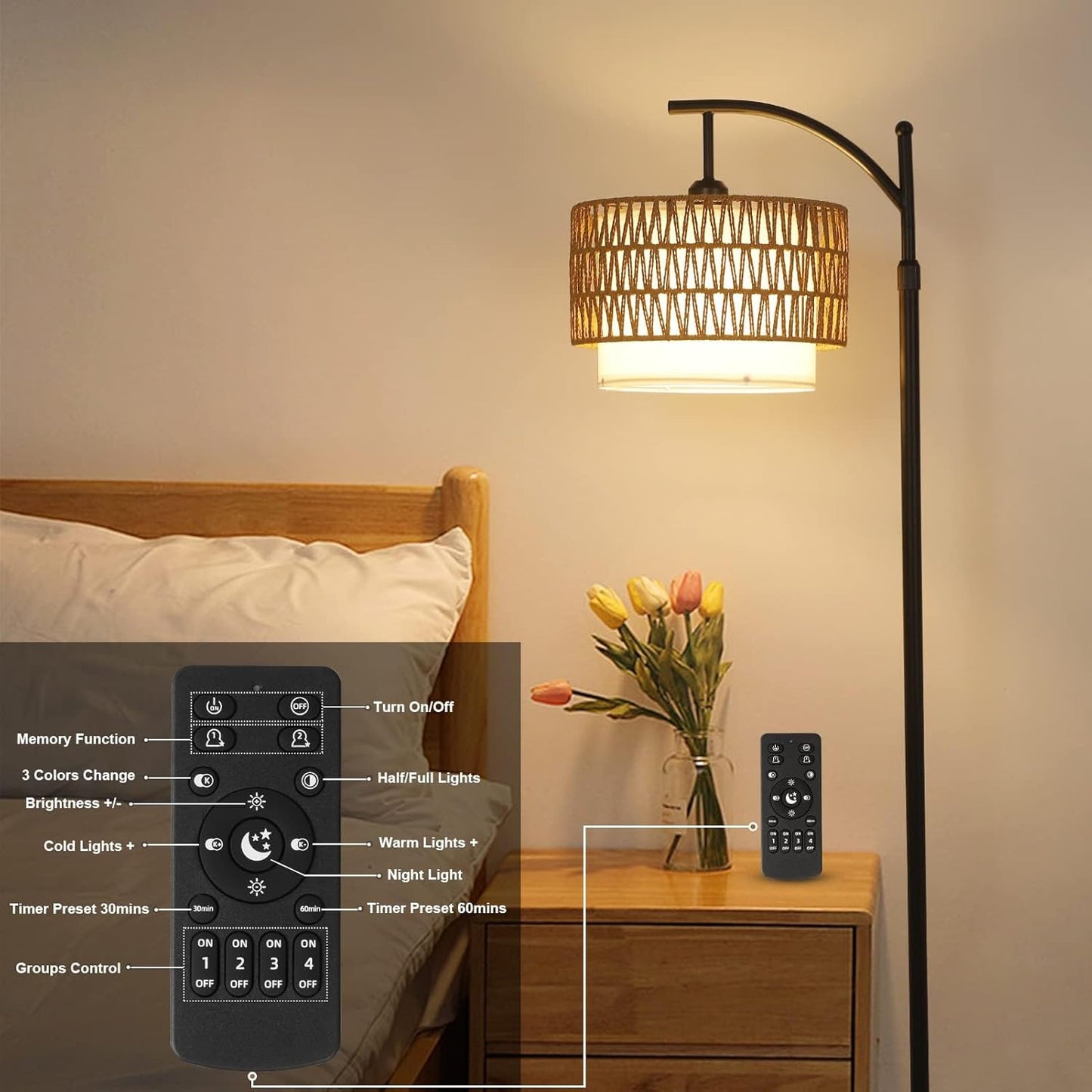 Brehn | Arc Stehlampe mit Fernbedienung & Duale Schirme – Norvella