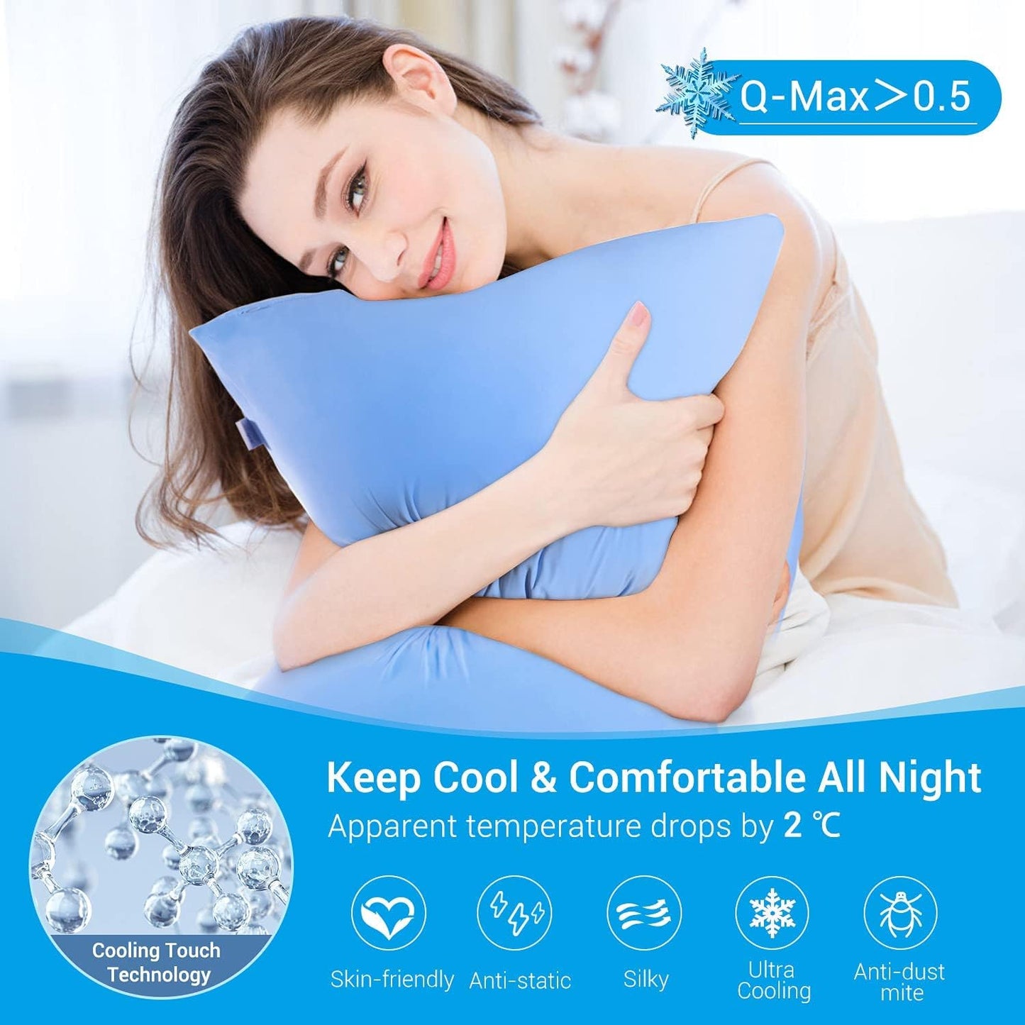 2-Pack Premium Seidige Super Kühlende Blau Kissenbezüge – Extreme Q-Max 0.5 | Brehn